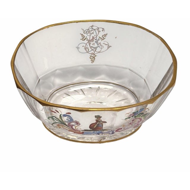 Antique J L Lobmeyr Austrian Enamel Decorated Crystal Bowl Romantic Scene.