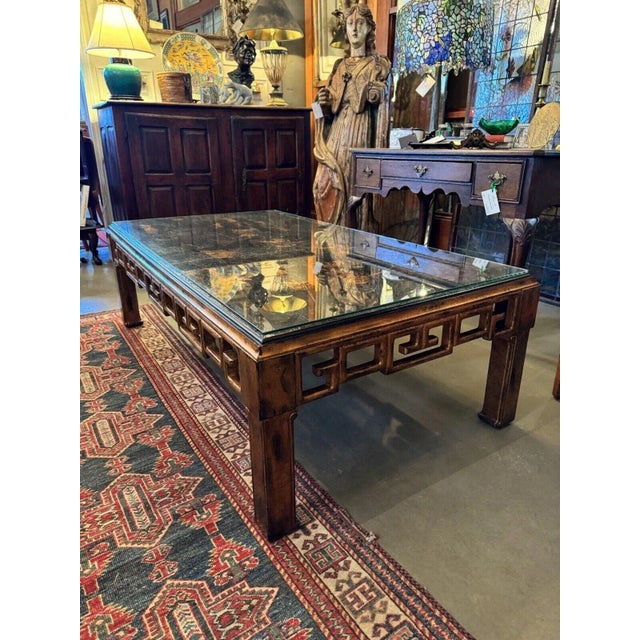 Contemporary Hollywood Regency Asian Style Gilt Hand Painted Chinoiserie Coffee Table For Sale In Minneapolis - Image 6 of 12