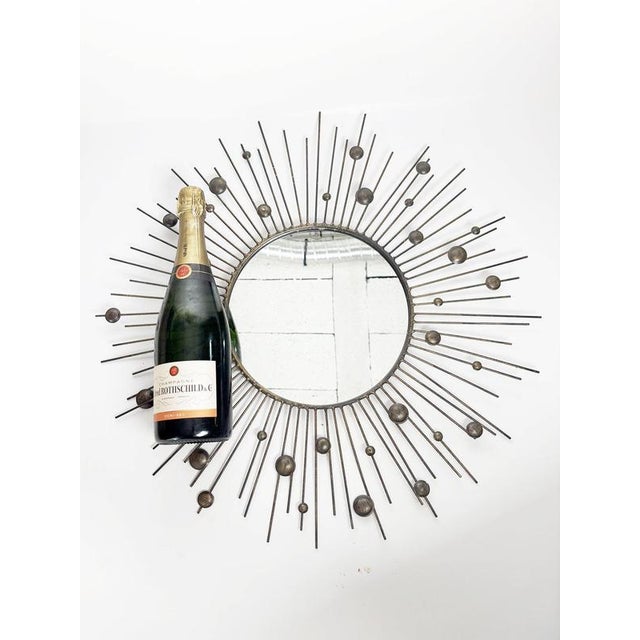 Vintage Round Mirror with Iron Rod, France, 1980s For Sale - Image 4 of 16