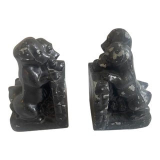 1920s Art Deco "Three Orphan Puppies" Cast Metal Bookends - A Pair For Sale