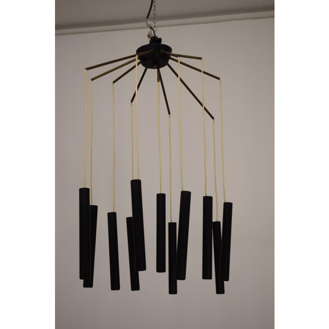 Brass and Metal Chandelier attributed to Stilnovo, 1950s For Sale - Image 3 of 13