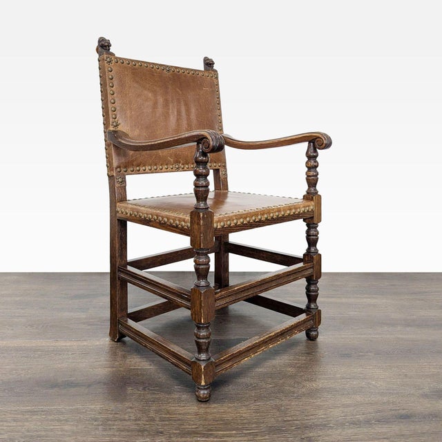 Dining chair with carved finials and nailhead trim Dimensions 21.5ʺW x 20.5ʺD x 39.0ʺH Seat Height 18.25 Item ID 1068786 #...