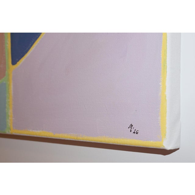 Blue 2026, Geometric Bauhaus Floral Painting on Canvas, Plucking Petals, Squares Grid by Natalia Roman For Sale - Image 8 of 8