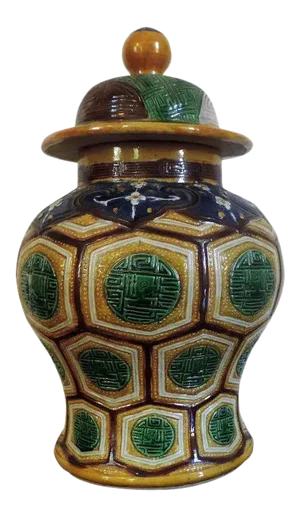 19th Century Chinese Sancai Palette Porcelain Baluster Shaped Vase & Cover Kangxi Marks