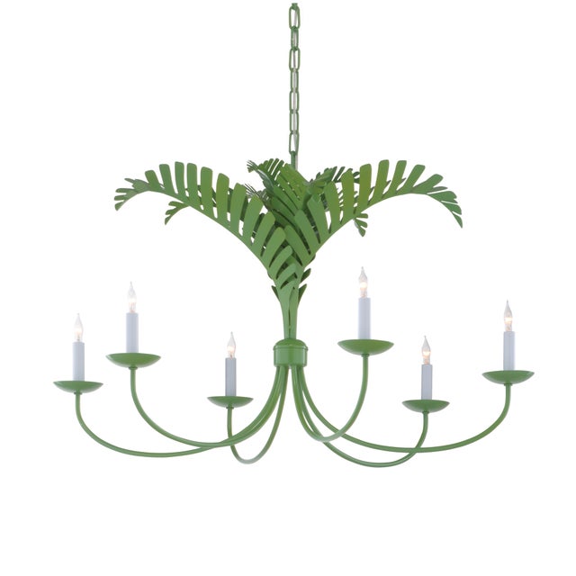 Designed for Wildwood by Meg Braff Designs, the Royal Palm Chandelier is a slender tole six-arm chandelier with palm frond...