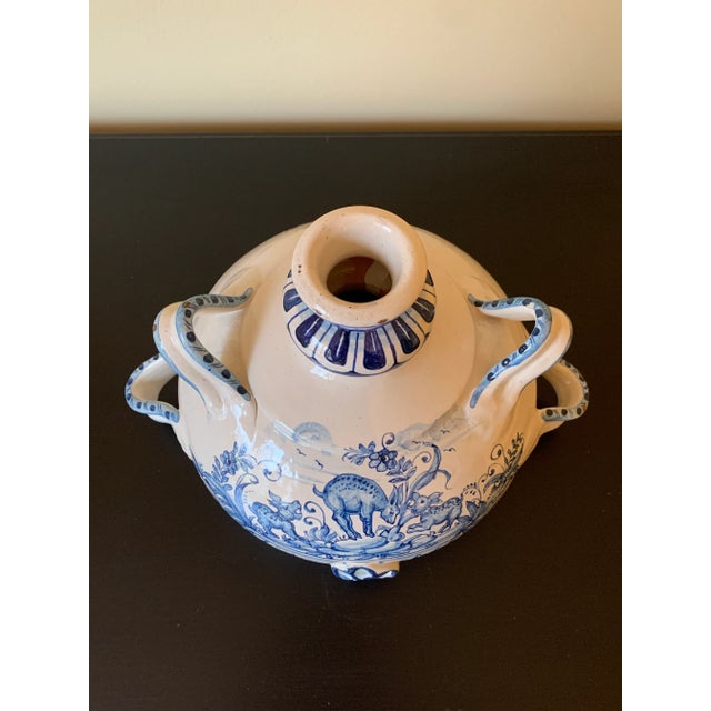 Ceramic Vintage Italian Hand Painted Blue and White Faience Pottery Jug Vase For Sale - Image 7 of 12