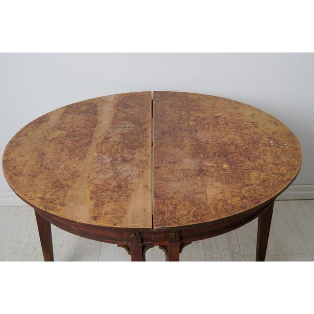 Antique Swedish Demi Lune Tables with Faux Mahogany Paint, Set of 2 For Sale - Image 4 of 7