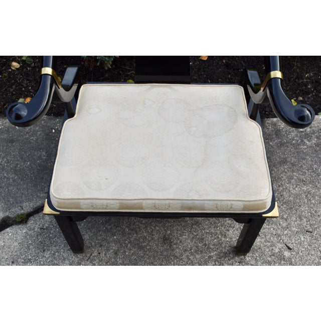 Vintage Century Chair Black Lacquer Horseshoe Ming Chair Brass Accents For Sale In Philadelphia - Image 6 of 17
