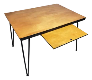 Vintage Original Mid-Century Modern Maple Wood Table W Hairpin Metal Legs & Wood Pull-Out