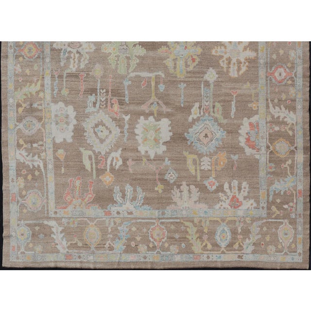 Keivan Woven Arts Large Oushak Rug Made With Old Wool in Light Brown 13'4 X 17'6 For Sale - Image 4 of 17