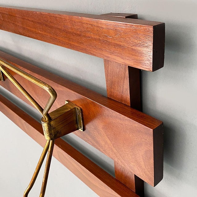 Mid-Century Italian Modern Wood and Brass Wall Coat Hanger, 1960s For Sale - Image 10 of 14