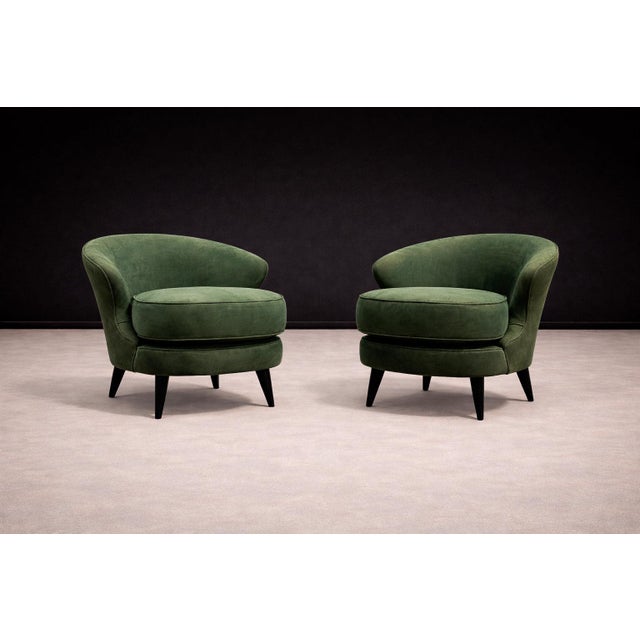 Wood Pair of “Concha” Armchairs in Green Suede, Joaquim Tenreiro, 1960s - Lot 256A For Sale - Image 7 of 11