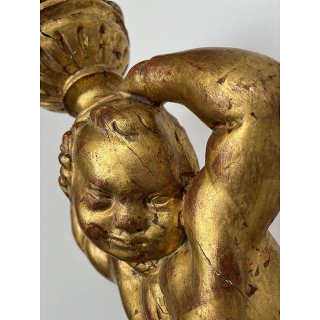 Gold Putti Wood Statue For Sale In West Palm - Image 6 of 9