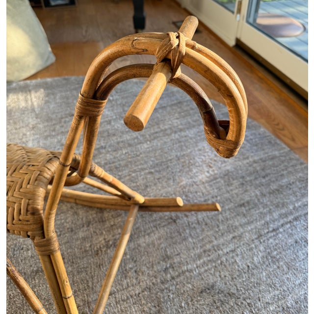 Franco Albini Franco Albini Style Vintage Rattan & Bamboo Rocking Horse, Italy, C. 1960s For Sale - Image 4 of 10