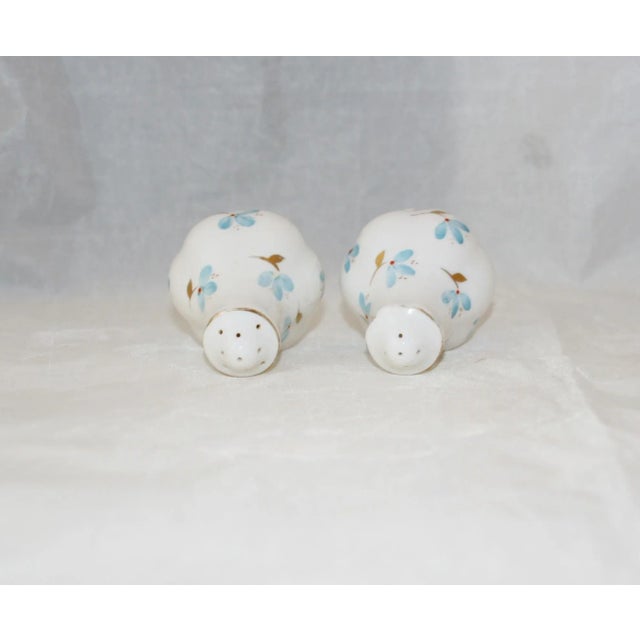 Ceramic Mid Century Royal Albert Bone China Blue Floral Gold Accents Salt & Pepper Shakers- a Pair For Sale - Image 7 of 7