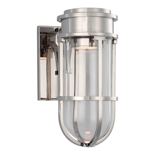 Chapman & Myers for Visual Comfort Signature Gracie Tall Bracketed Sconce in Polished Nickel with Clear Glass For Sale