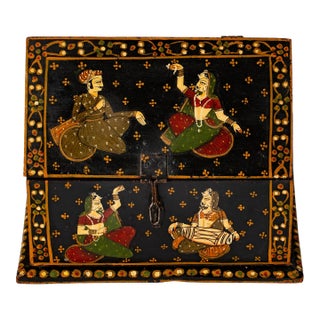 Vintage Rajasthani Indian Hand Painted Wood Jewelry Dowry Box For Sale