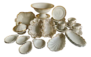 Antique Porcelain Dessert Tableware Set, 1810, Set of 36