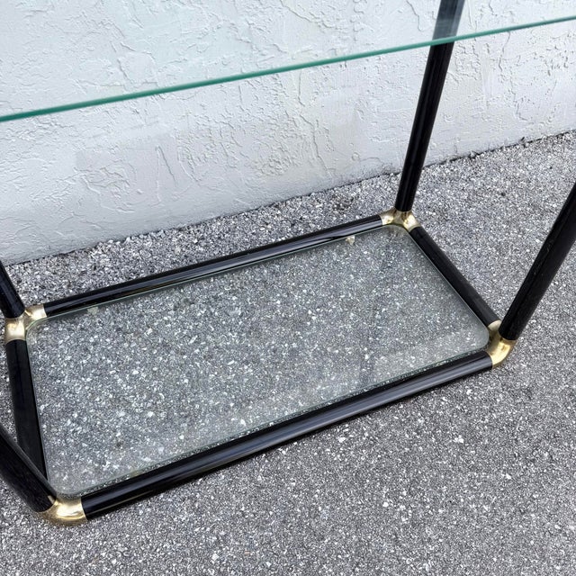 Black Art Deco Black Lacquered Etagere With Gold Accents and Glass Shelves - A Pair For Sale - Image 8 of 12