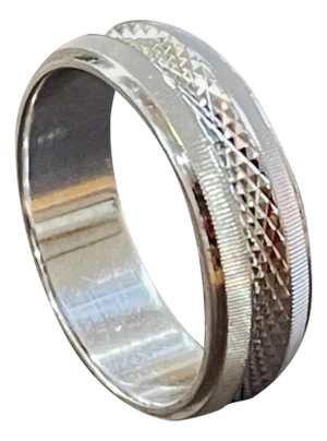 14 Karat White Gold Classic Wide Wedding Band With Design Ring, Unisex