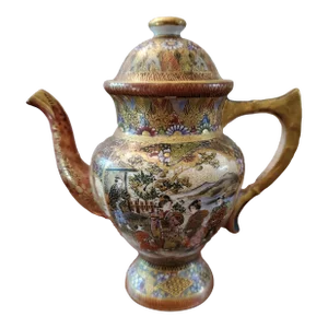 Antique Small Satsuma Gold Applied Tea Pot, Signed