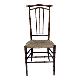Early 20th Century English High Back Rattan Rush Seat Accent Chair For Sale