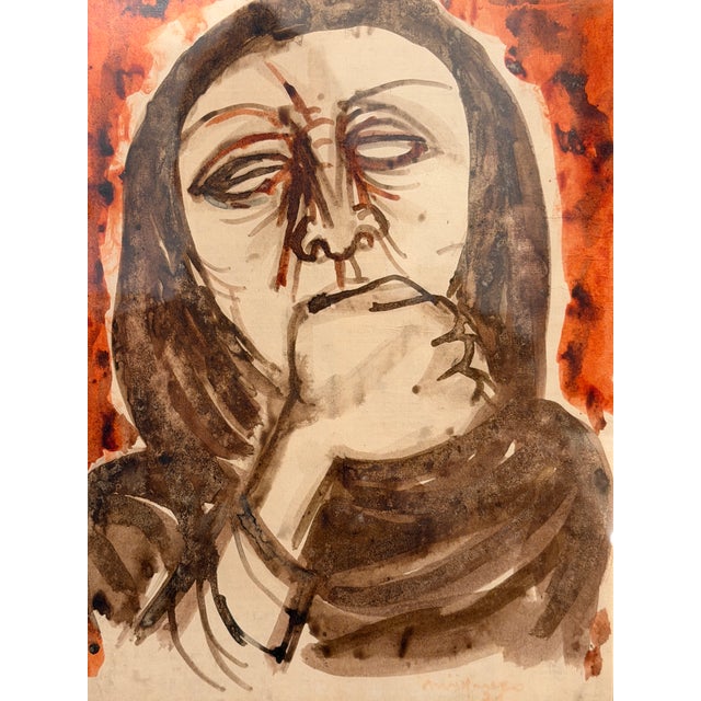 Migneco, Female Figure, 1970s, Ink on Canvas, Framed For Sale - Image 6 of 8