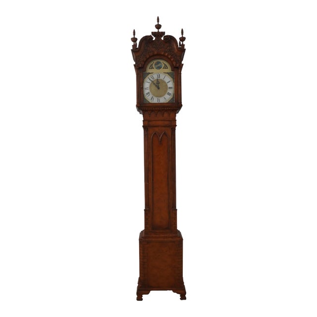 Unusual Burl Walnut Grandfather Hall Clock For Sale