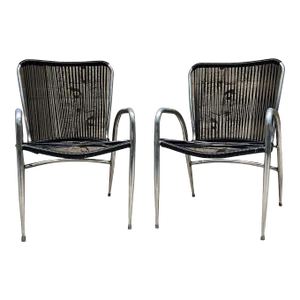 1960s Sculptural Black Patio Chairs After Walter Lamb for Brown Jordan - Set of 2