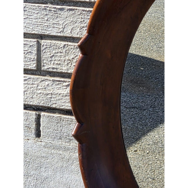 Wood 1920 Regency Style Solid Walnut Handmade American Round Mirror. For Sale - Image 7 of 16