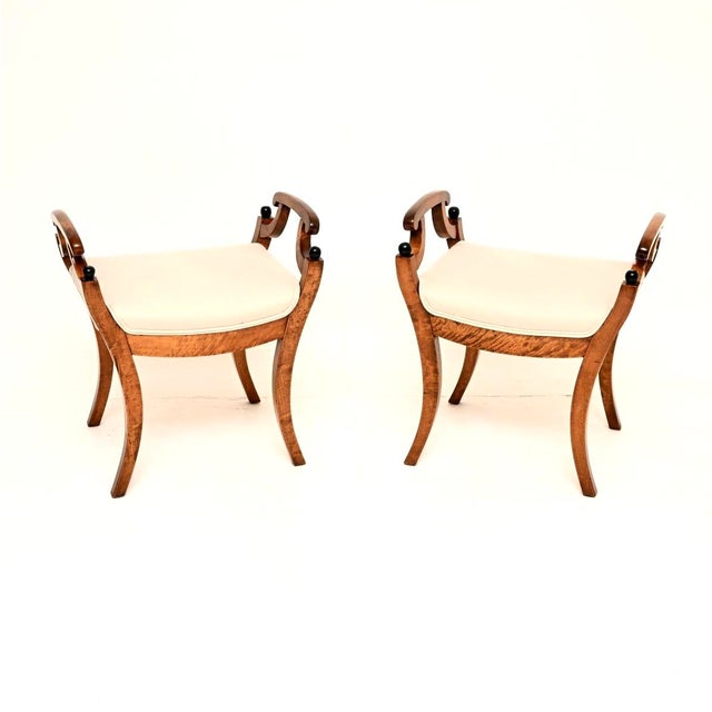 Antique Biedermeier Swedish Satin Birch Stools, 1890, Set of 2 For Sale - Image 9 of 9