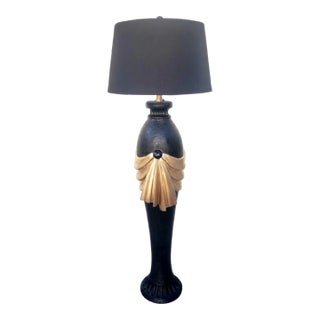 Vintage Serge Roche Style Hollywood Regency Black Gold Draped Huge Floor Lamp For Sale