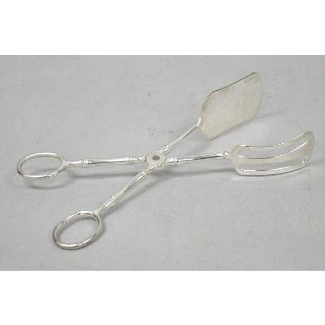 Vintage Silver Plated Faux Bamboo Scissor Style Pastry Cake Serving Tongs For Sale - Image 10 of 10