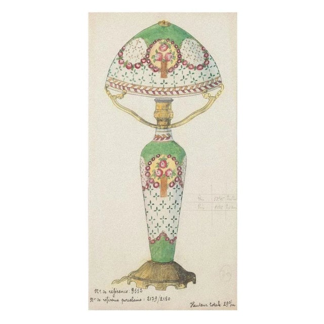 Porcelain Lumen'' 1890s is an original china ink and watercolor drawing on ivory-colored paper realized by an unknown...