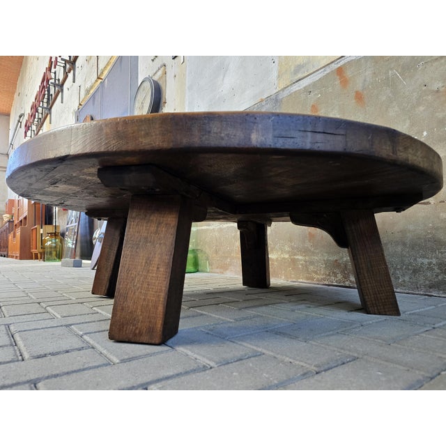 Mid-Century Modern Large Mid-Century Round Oak Coffee Table, 1970s For Sale - Image 3 of 16