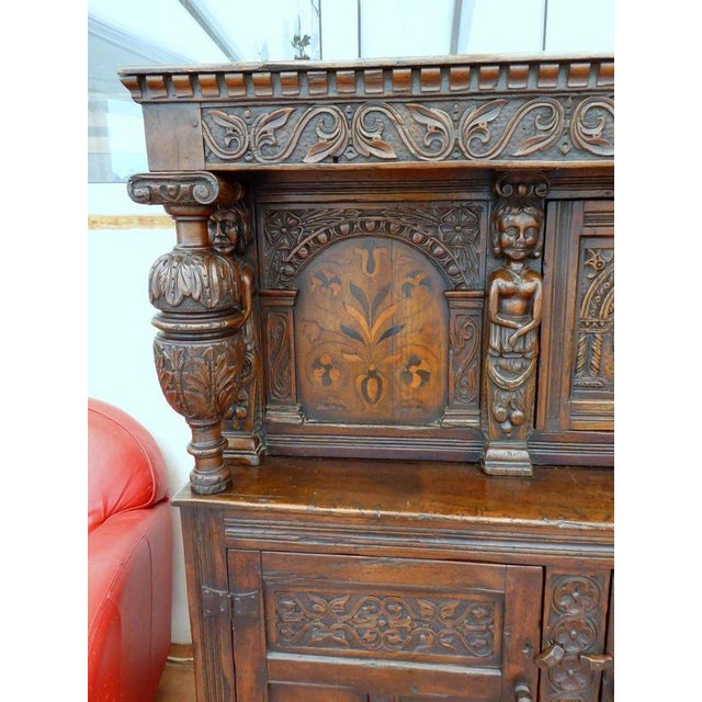 Antique 18th Century Georgian Oak Marquetry-Inlaid Court Cupboard, 1740 For Sale - Image 3 of 14