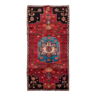 1960s Vintage Persian Hamadan Handmade Medallion Red Wool Rug For Sale