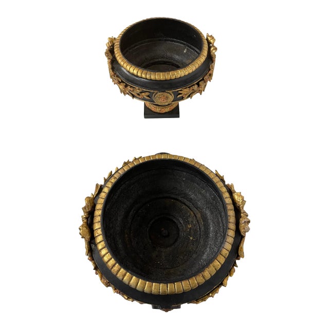 Neoclassical Black and Gilt Cast Iron Planters - A Pair For Sale - Image 11 of 12