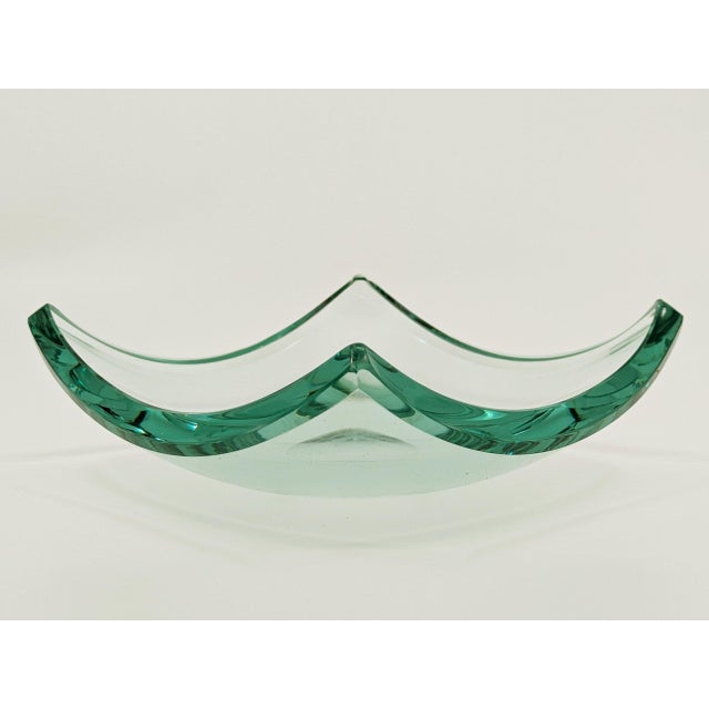 Glass Italian Aquamarine Cut Glass Ashtray attributed to Fontana Arte, 1960s For Sale - Image 7 of 11
