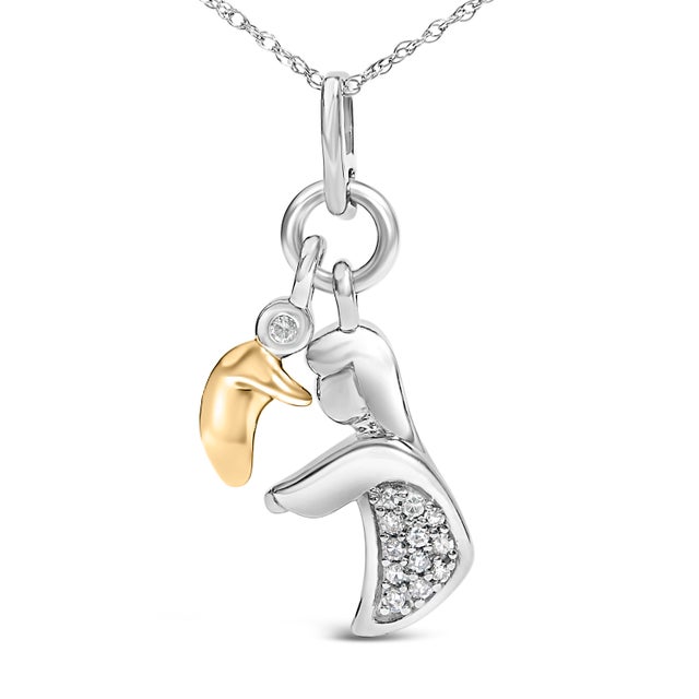 Contemporary 14K Yellow Gold Plated Sterling Silver Diamond Accent Mom and Child Pendant Necklace For Sale - Image 3 of 4