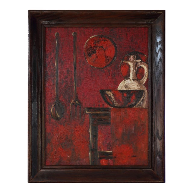 20th Century Vintage Primitive Still Life – Oil on Board For Sale