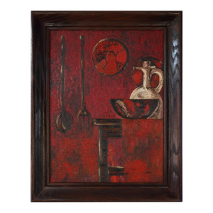 20th Century Vintage Primitive Still Life – Oil on Board