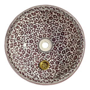 Moroccan Purple Floral Sink for Bathroom & Brass Drain