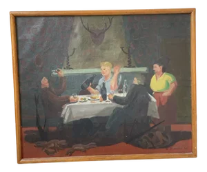 A. Simard, Dining Scene, 1945, Oil Painting, Framed