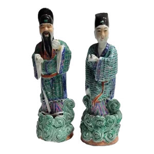 Pair of Antique Chinese Famille Rose Enamel Republic Period Porcelain Figurines