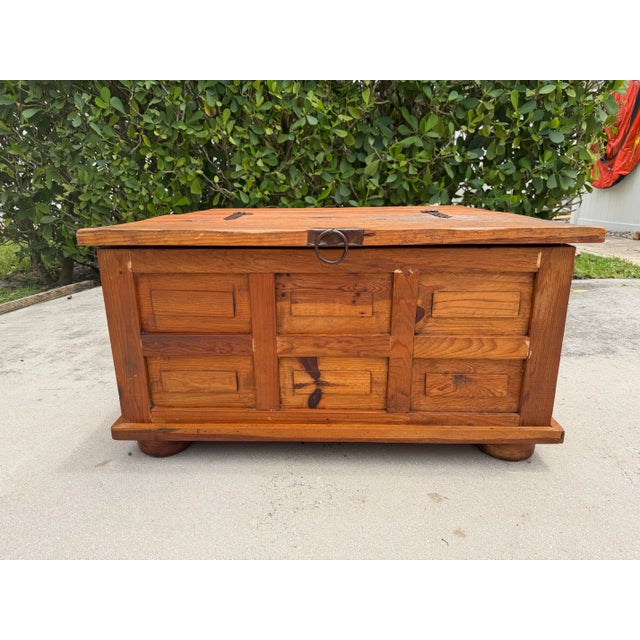 Ralph Lauren Vintage 39” Square Mexican Rustic Pine Trunk Cocktail Table For Sale - Image 4 of 13