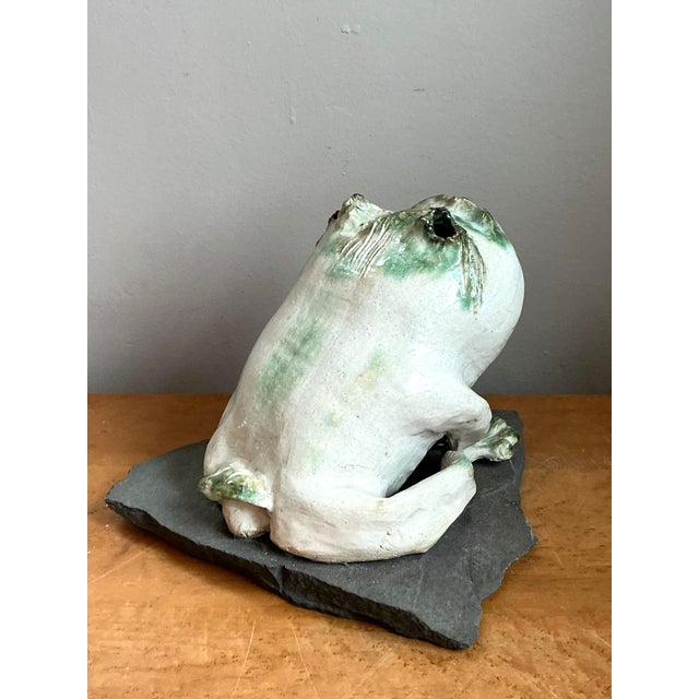 Vintage Ceramic Frog Sculpture on Stone Base For Sale In West Palm - Image 6 of 14