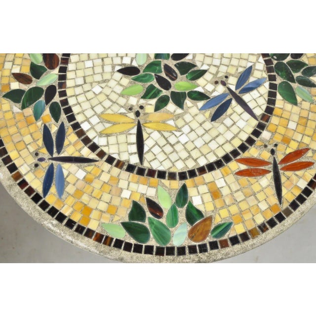 Metal Dragonfly Mosaic Tile Round Stone Top Iron Base Patio Side Tables - a Pair For Sale - Image 7 of 13