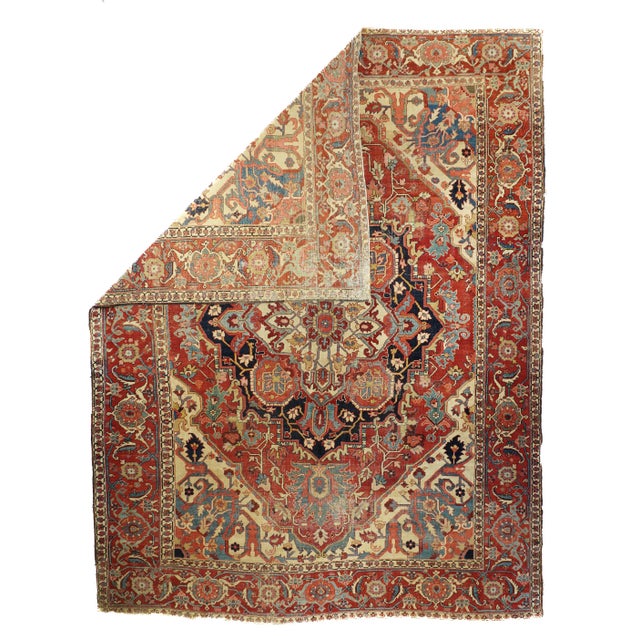 Antique Persian Serapi Rug 9’7” x 12’4”. A higher grade of Heriz carpets, usually in medallion designs, with crisp natural...