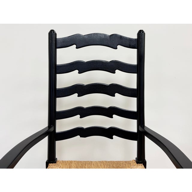 Maitland-Smith Style Black Ladderback Rush Seat Dining Chairs, S/6 For Sale In Kansas City - Image 6 of 12